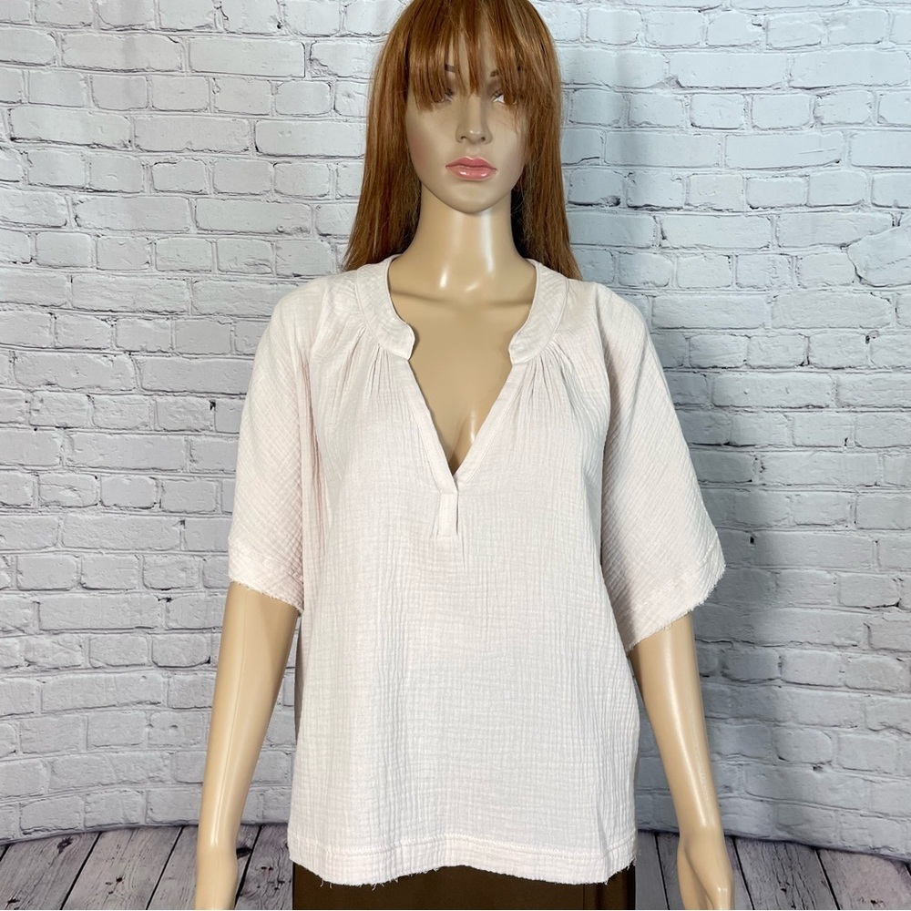 NWT New Young Fabulous & Broke Gauze Cotton Dolman Short Sleeve Beige Top Size M